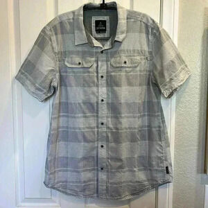 PrAna 100% Organic Cotton button down short sleeve shirt Large